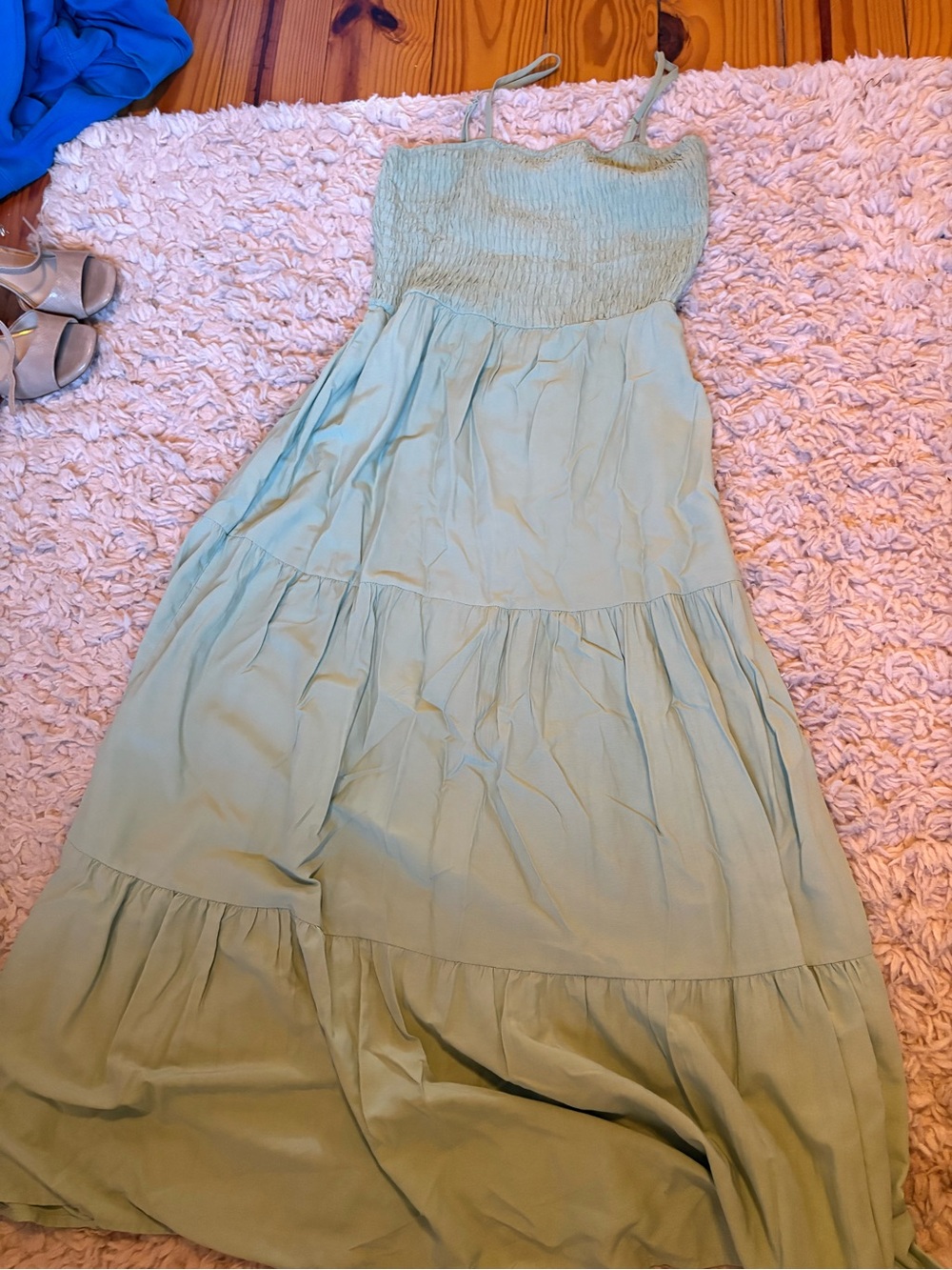 Smocked Bodice Light Sage Maxi Dress - Women's